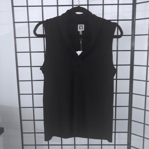 Anne Klein Sleeveless V-Neck Blouse. Black. NWT.